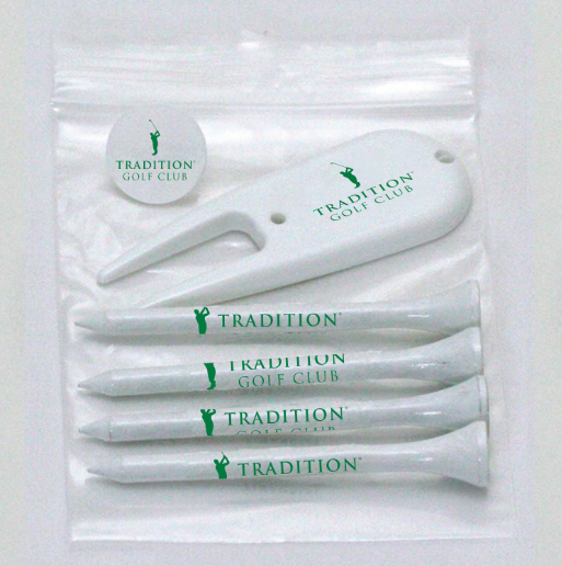 GOLF TRIO PACK OF 4 TEES, 1 BALL MARKER & 1 DIVOT TOOL