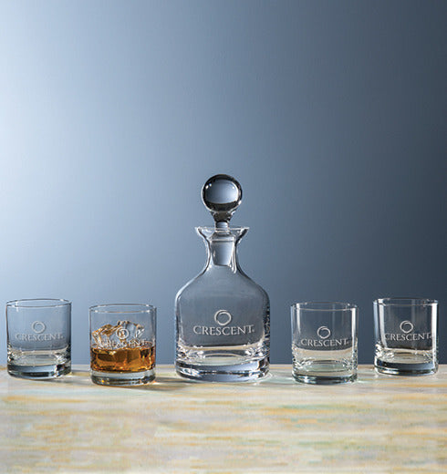 Custom Logo Whiskey Decanter & Set of 4 Glasses (5 Piece Set)