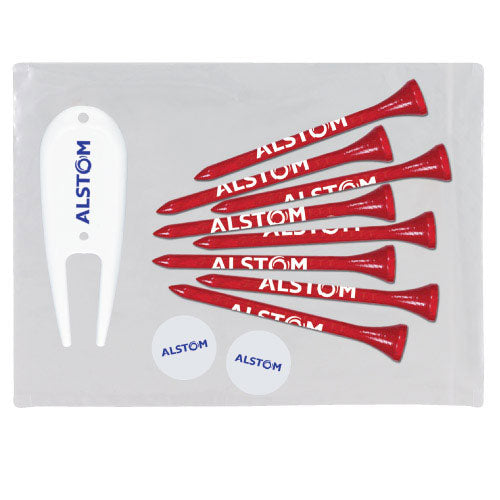 Custom Gift Pack with 8 Golf Tees, 2 Ball Markers, and 1 Divot Tool