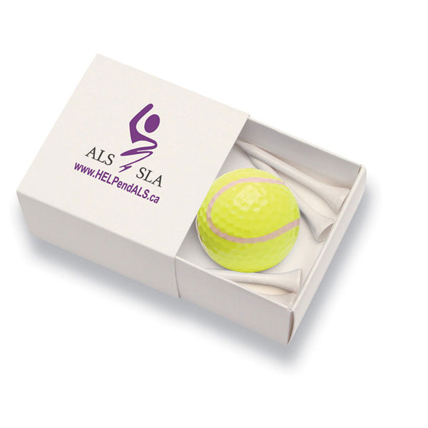 Custom Logo Box W/ Tennis Golf Ball And Four 2 1/8" Tees