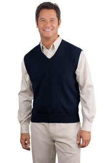 Logo Port Authority® - Fine-Gauge V-Neck Sweater Vest.