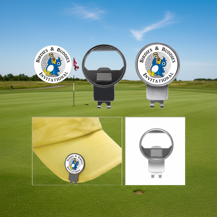Custom Logo Bottle Opener Golf Hat Clip with Ball Marker - Tournamentshowroom.com