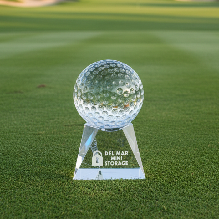 Custom Logo Engraved Triangular Based Sport Ball Crystal Golf Award