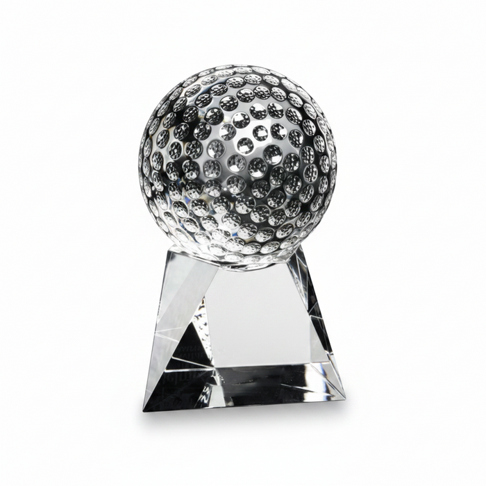 Custom Engraved Triangular Based Sport Ball Crystal Golf Award-Tournamentshowroom.com