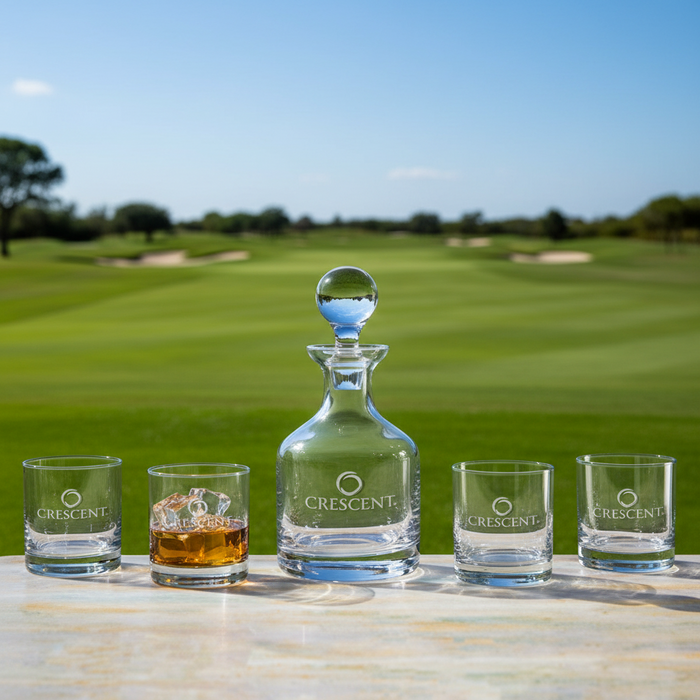 Custom Logo Whiskey Decanter & Set of 4 Glasses (5 Piece Set)
