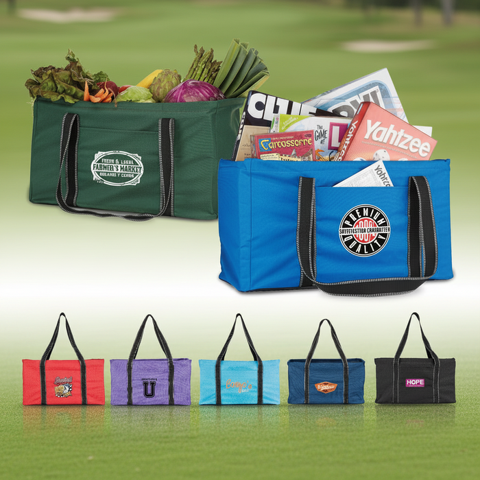 Custom Logo Large Polyester Tote Bag with Wire Rim Design