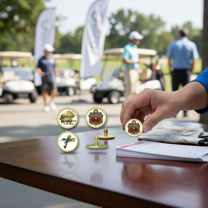 Custom Logo Golf Tour Brass Ball Markers 3/4" - Tournamentshowroom.com