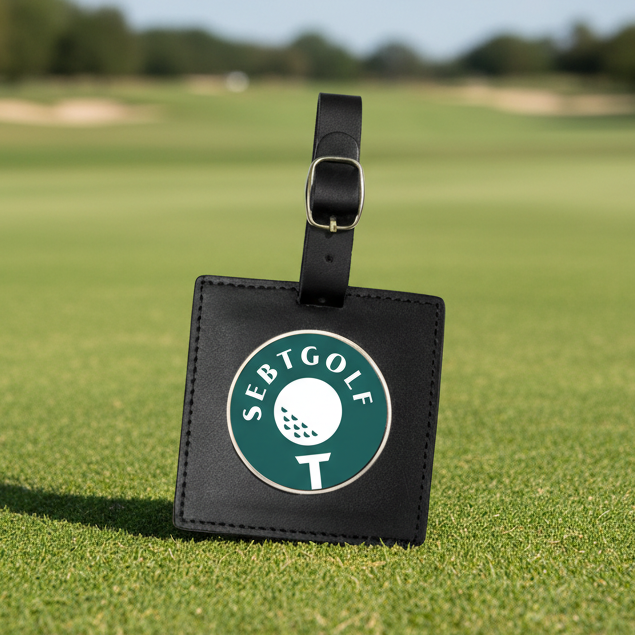 Custom Logo Antique Golf Bag Tag with Engraved Medallion - Tournamentshowroom.com