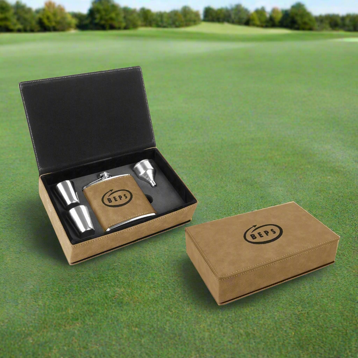 Custom Logo Leatherette Flask Gift Set
