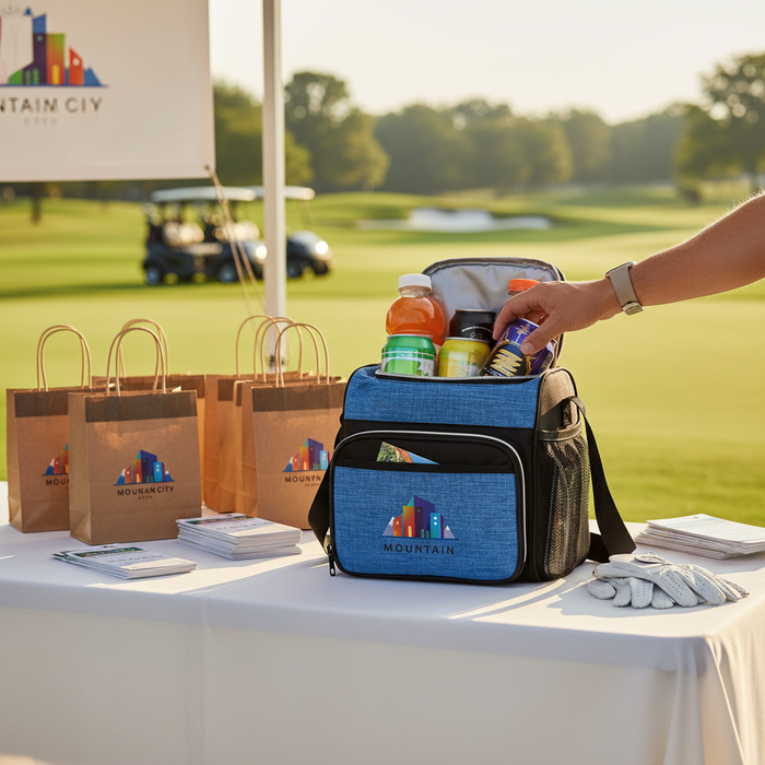 Custom Logo 12-Can Heather Golf Cooler with Shoulder Strap