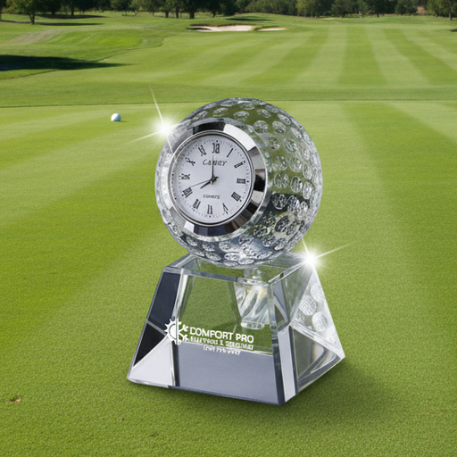 Custom Logo Executive Engraved Crystal Golf Ball Clock - Tournamentshowroom.com