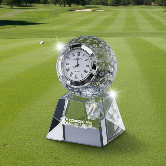 Custom Logo Executive Engraved Crystal Golf Ball Clock - Tournamentshowroom.com