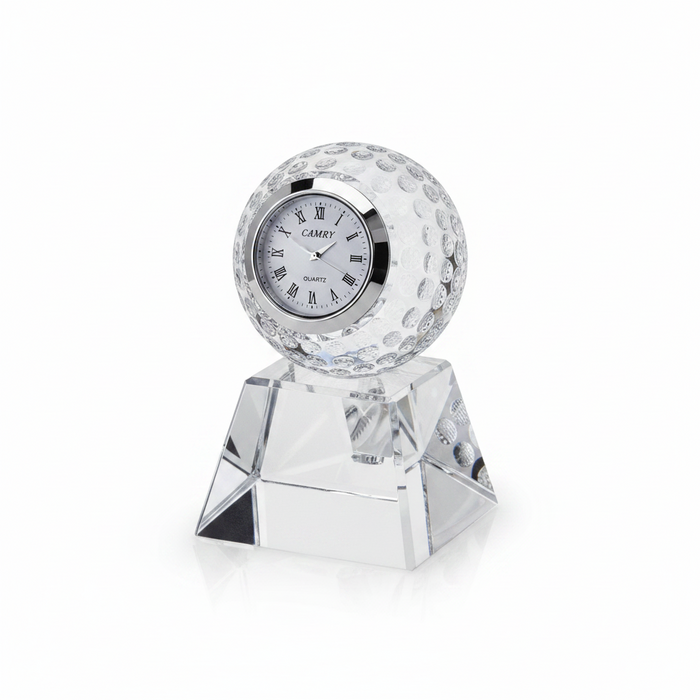 Custom Logo Executive Engraved Crystal Golf Ball Clock - Tournamentshowroom.com