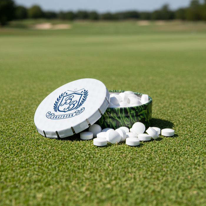 Custom Logo Golf Breath Mints Round Clicking Tin - Tournamentshowroom.com