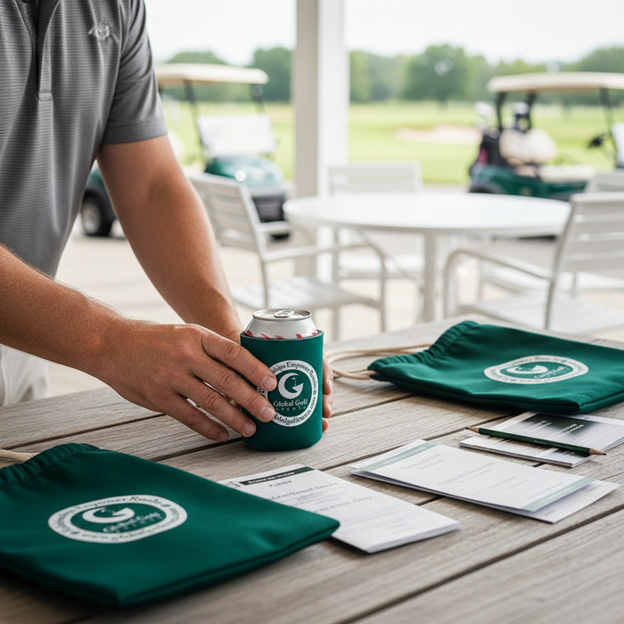 Custom Logo Fabric Golf Can Insulator Collapsible Beverage Holder - Tournamentshowroom.com