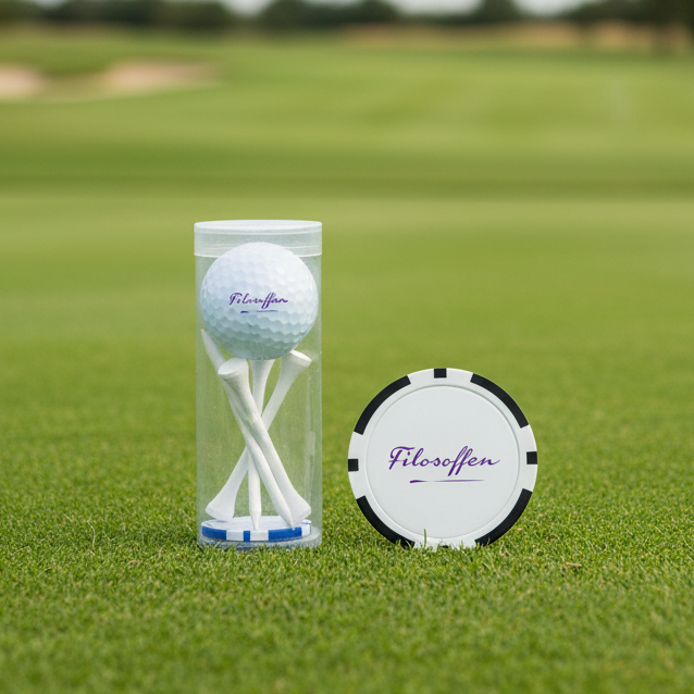 Custom Logo Golf 1 Ball & 5 Tee Tube Kit with Poker Chip Ball Marker