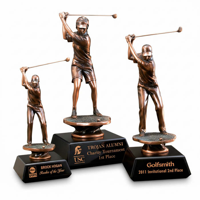 Custom Logo Engraved Bronzed Golfer Trophy