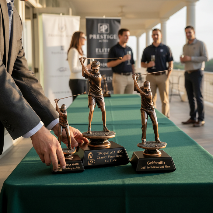 Custom Logo Engraved Bronzed Golfer Trophy