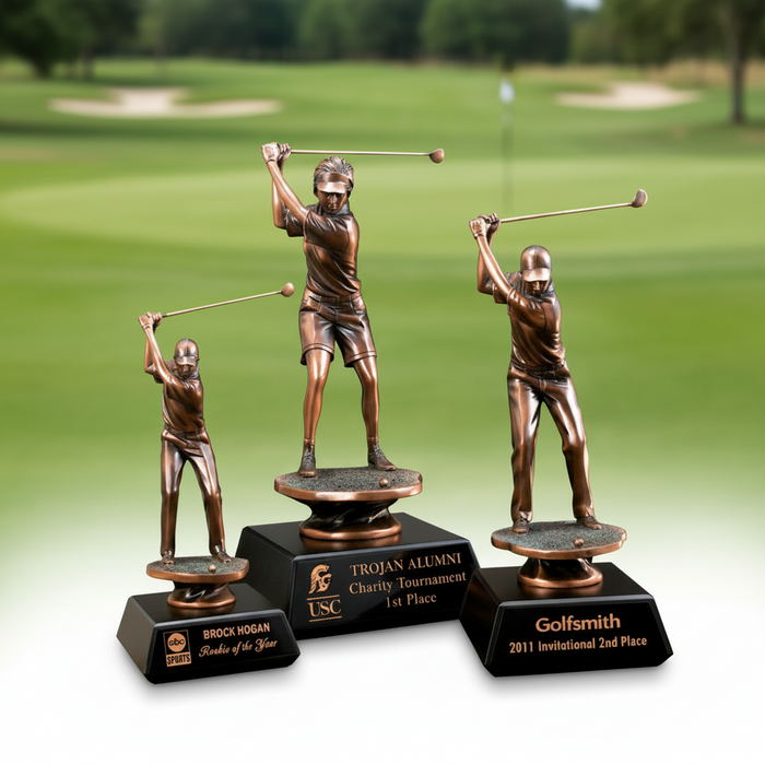 Custom Logo Engraved Bronzed Golfer Trophy