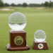Custom Logo Crystal & Rosewood Golf Ball Trophy - Tournamentshowroom.com