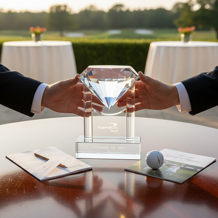 Custom Logo Etched Diamond Trophy Crystal Award - Tournamentshowroom.com
