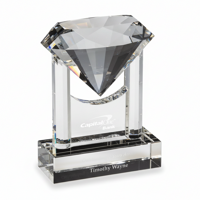 Custom Logo Etched Diamond Trophy Crystal Award - Tournamentshowroom.com