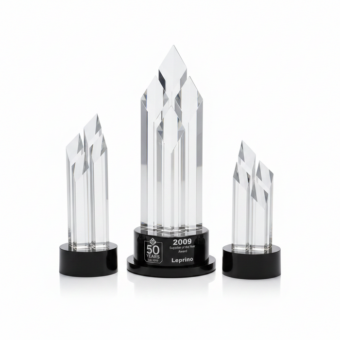 Custom Logo Etched Optic Crystal Pinnacle Award - Tournamentshowroom.com