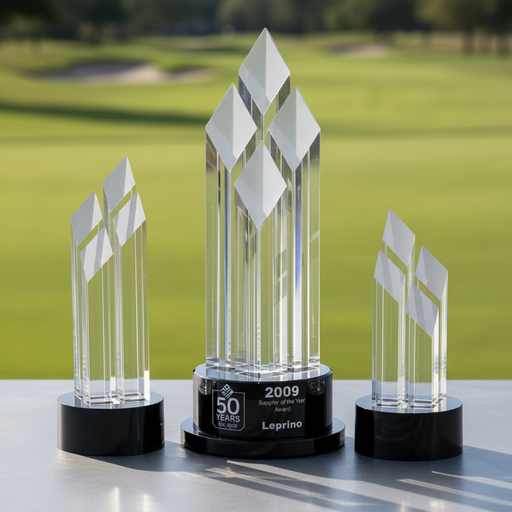 Custom Logo Etched Optic Crystal Pinnacle Award - Tournamentshowroom.com