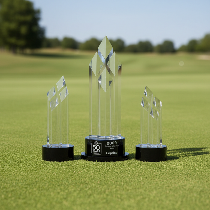 Custom Logo Etched Optic Crystal Pinnacle Award - Tournamentshowroom.com