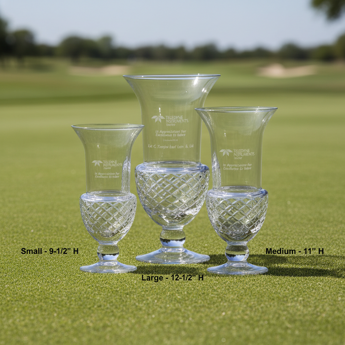Custom Logo Crystal Trophy Vase Etched Award Recognition Gift - Tournamentshowroom.com