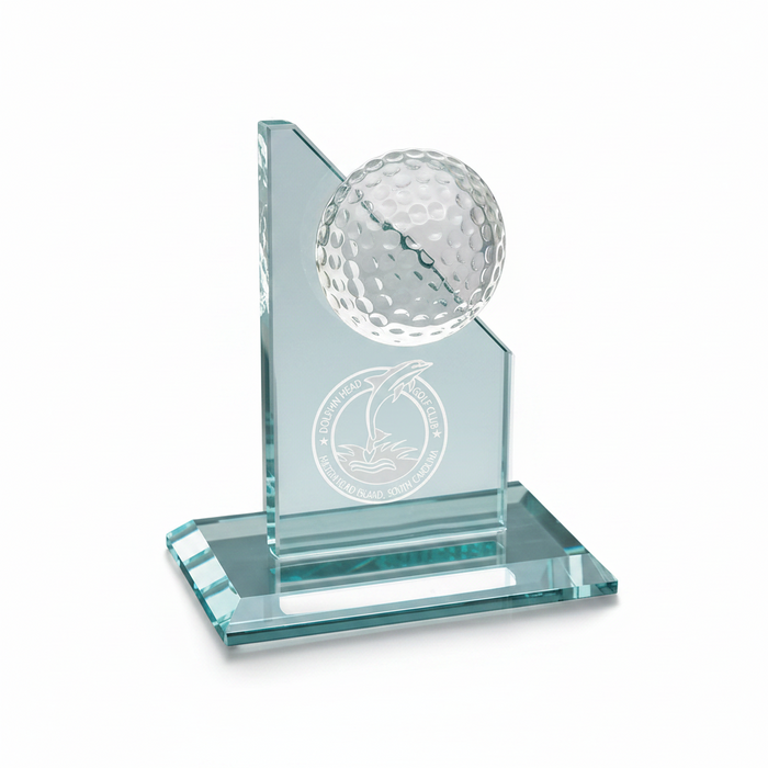 Custom Logo Small Golf Tower Award with Engraved Glass Trophy - Tournamentshowroom.com