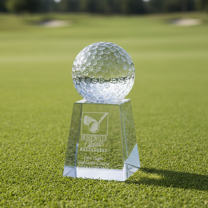 Custom Logo Deep Etched Optical Crystal Golf Awards