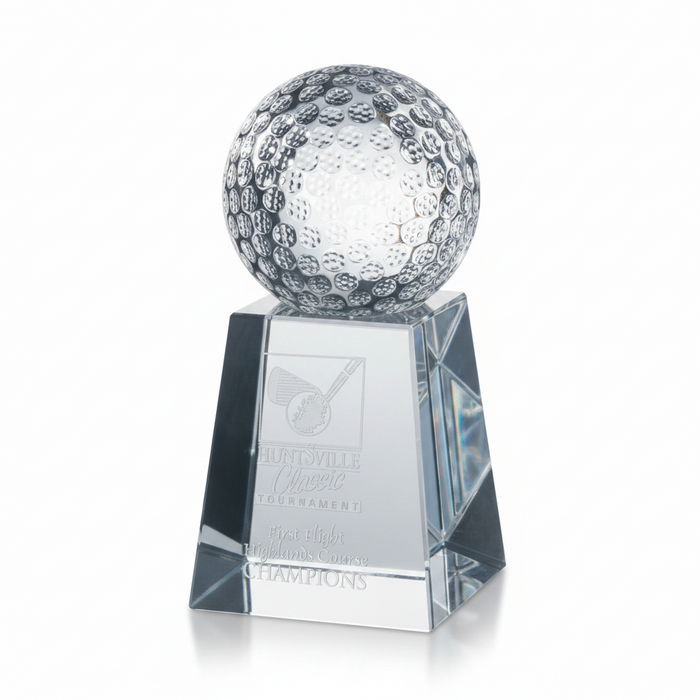 Custom Logo Deep Etched Optical Crystal Golf Awards