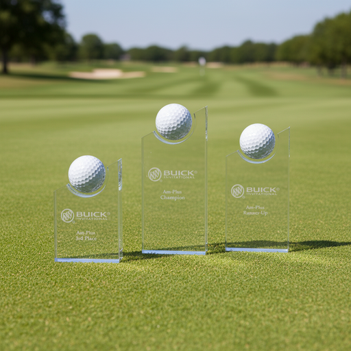 Custom Logo Golf Ball Pinnacle Optical Crystal Golf Awards - Tournamentshowroom.com