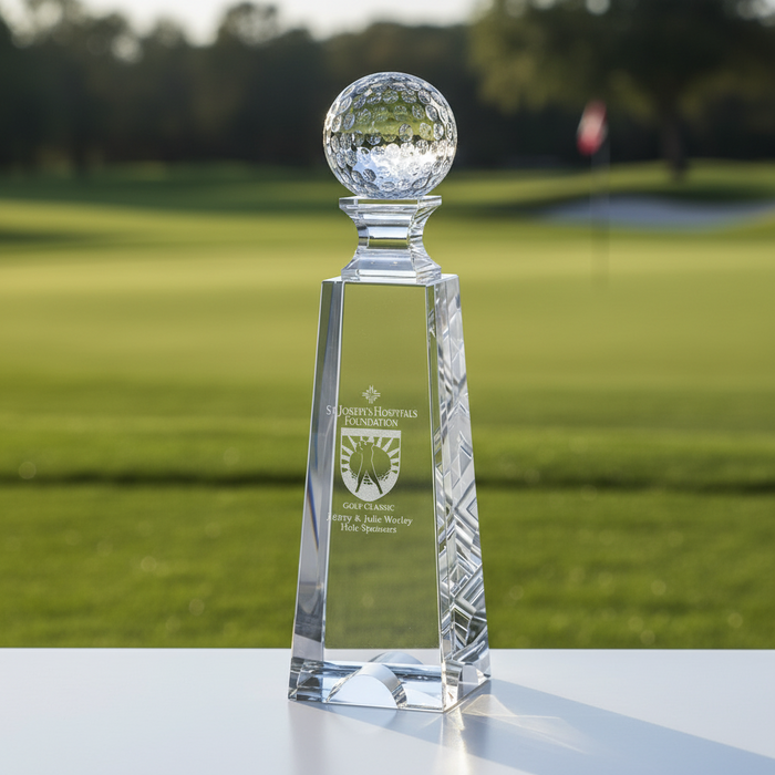 Custom Logo Gate Tower Optical Crystal Etched Golf Award