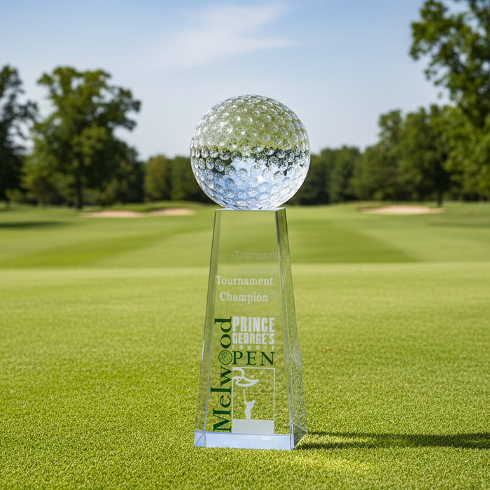 Custom Logo  Engraved Sport Ball Crystal Golf Award