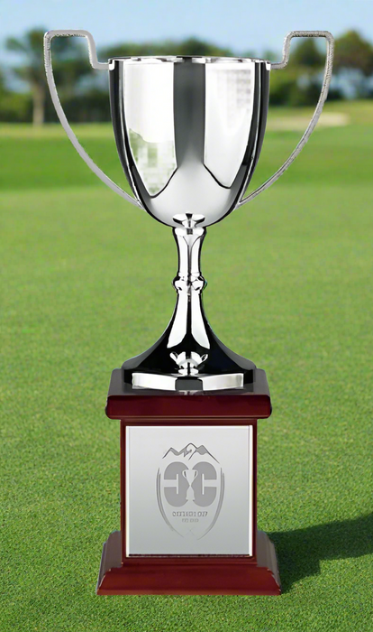 Custom Logo Swatkins Endurance Cup Award w/ 2 Cast Handle/ Walnut Base