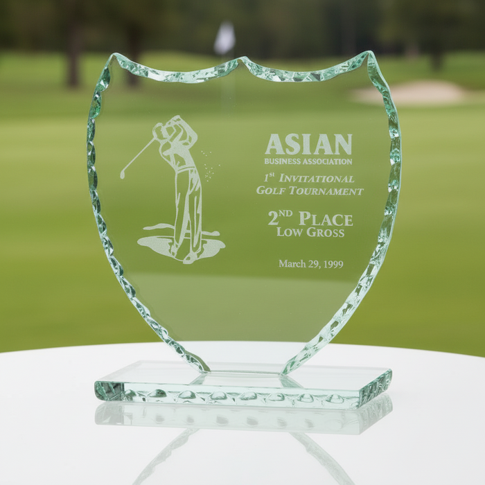 Custom Logo Jade Glass Pearl Edge Shield Award