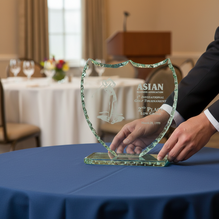 Custom Logo Jade Glass Pearl Edge Shield Award