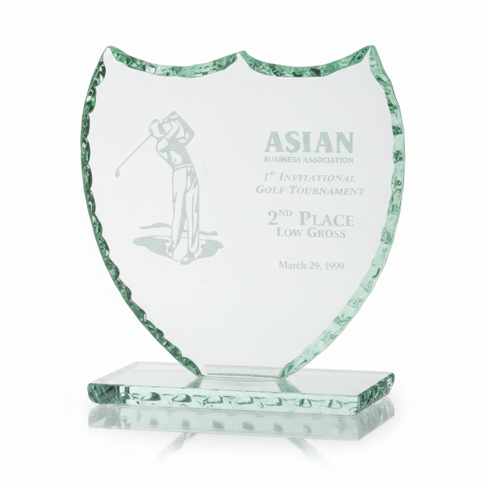 Custom Logo Jade Glass Pearl Edge Shield Award
