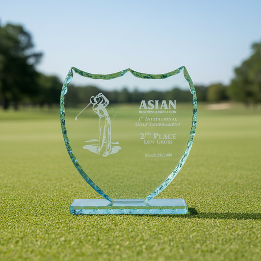 Custom Logo Jade Glass Pearl Edge Shield Award - Tournamentshowroom.com