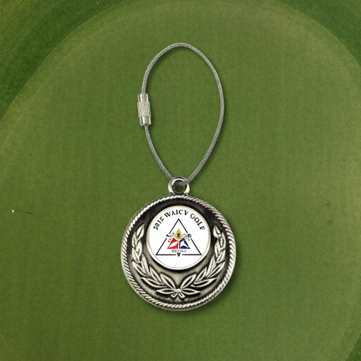 Custom Logo Golf Metal Bag Tag with Rope Border - Tournamentshowroom.com
