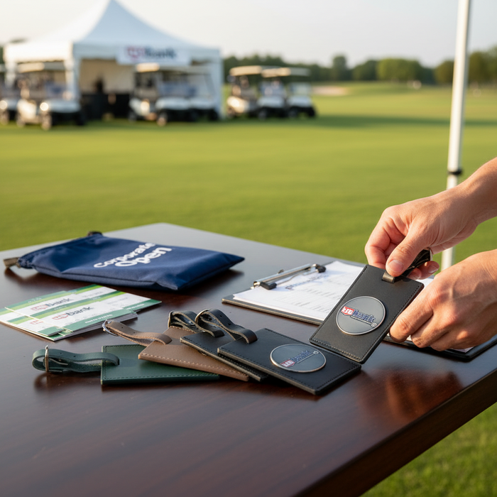 Custom Logo Leatherette Luggage Tag with Club Medallion