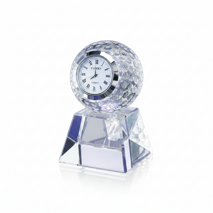 Custom Logo Executive Engraved Crystal Golf Ball Clock - Tournamentshowroom.com