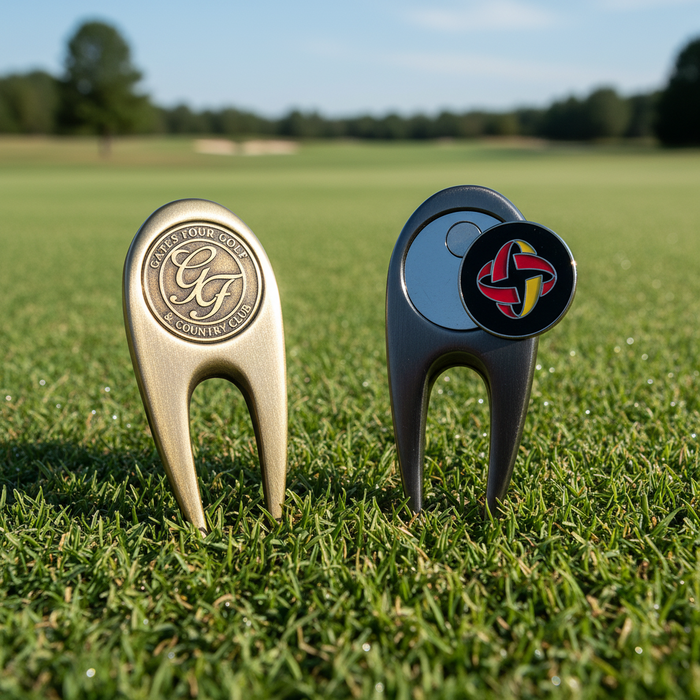 Custom Logo Full Color Sleek and Compact Divot Repair Tool with Custom Magnetic Ball Marker - Tournamentshowroom.com