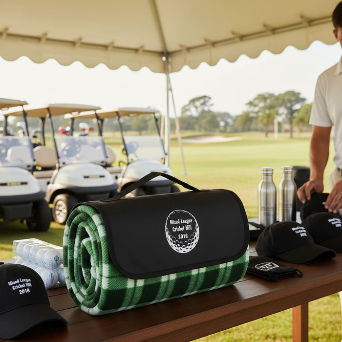 Custom Logo Roll Up Picnic Blanket with Carry Handle - Tournamentshowroom.com