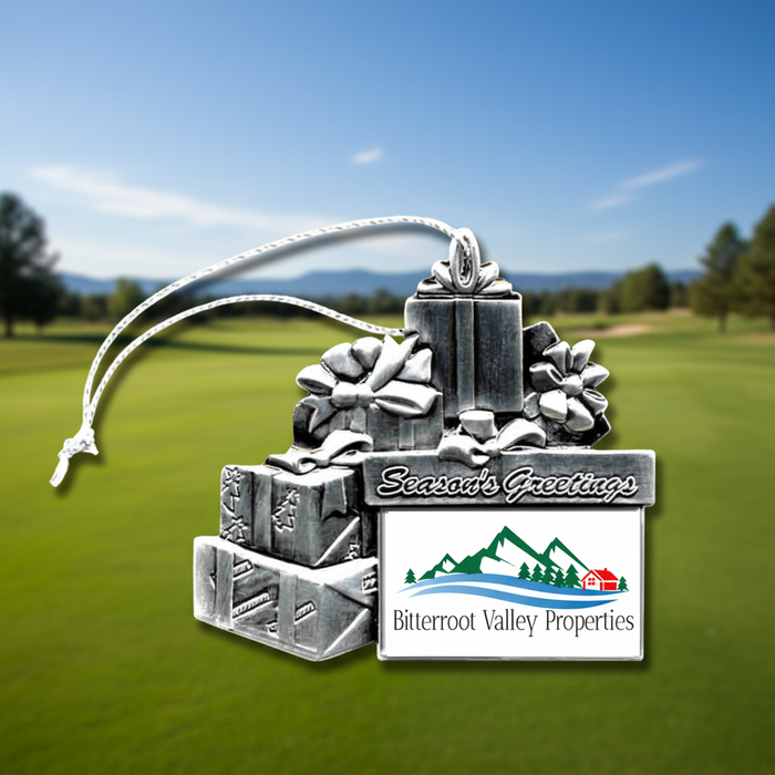 Custom Logo Present Holiday Stock Golf Ornament - Tournamentshowroom.com
