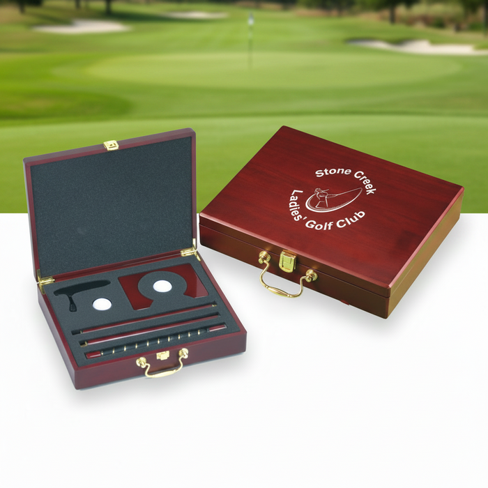 Custom Logo Golf Putter Gift Set in Cherry Wood Case