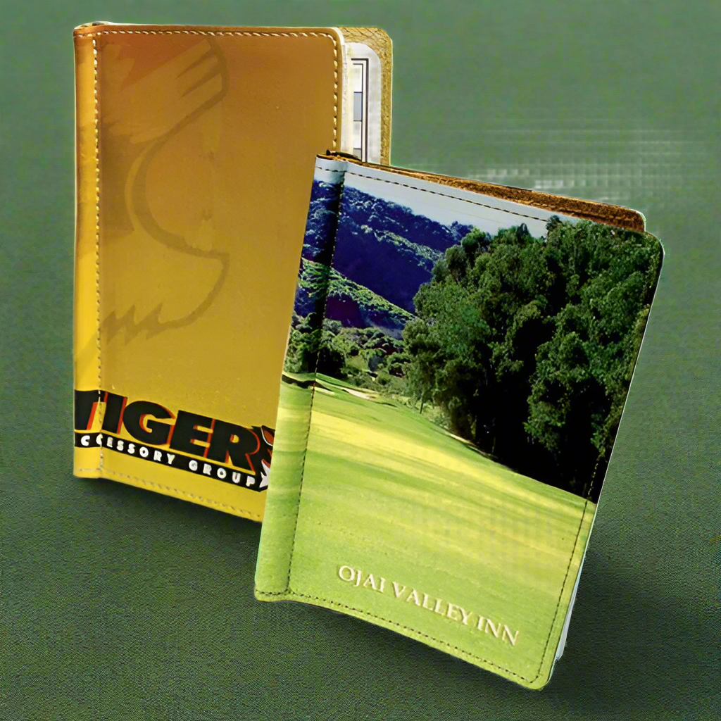 Custom  Logo 4-color Logo Tri-Fold Leather Golf Scorecard Holder - Tournamentshowroom.com