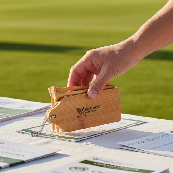 Custom Logo Bamboo Golf Tee Holder with 8 FSC-Certified Tees